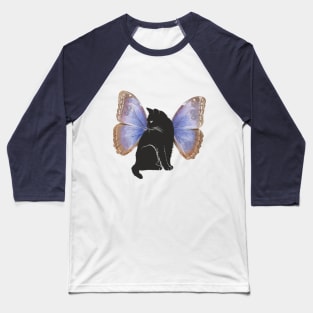 Black Cat With Butterfly Wings Baseball T-Shirt